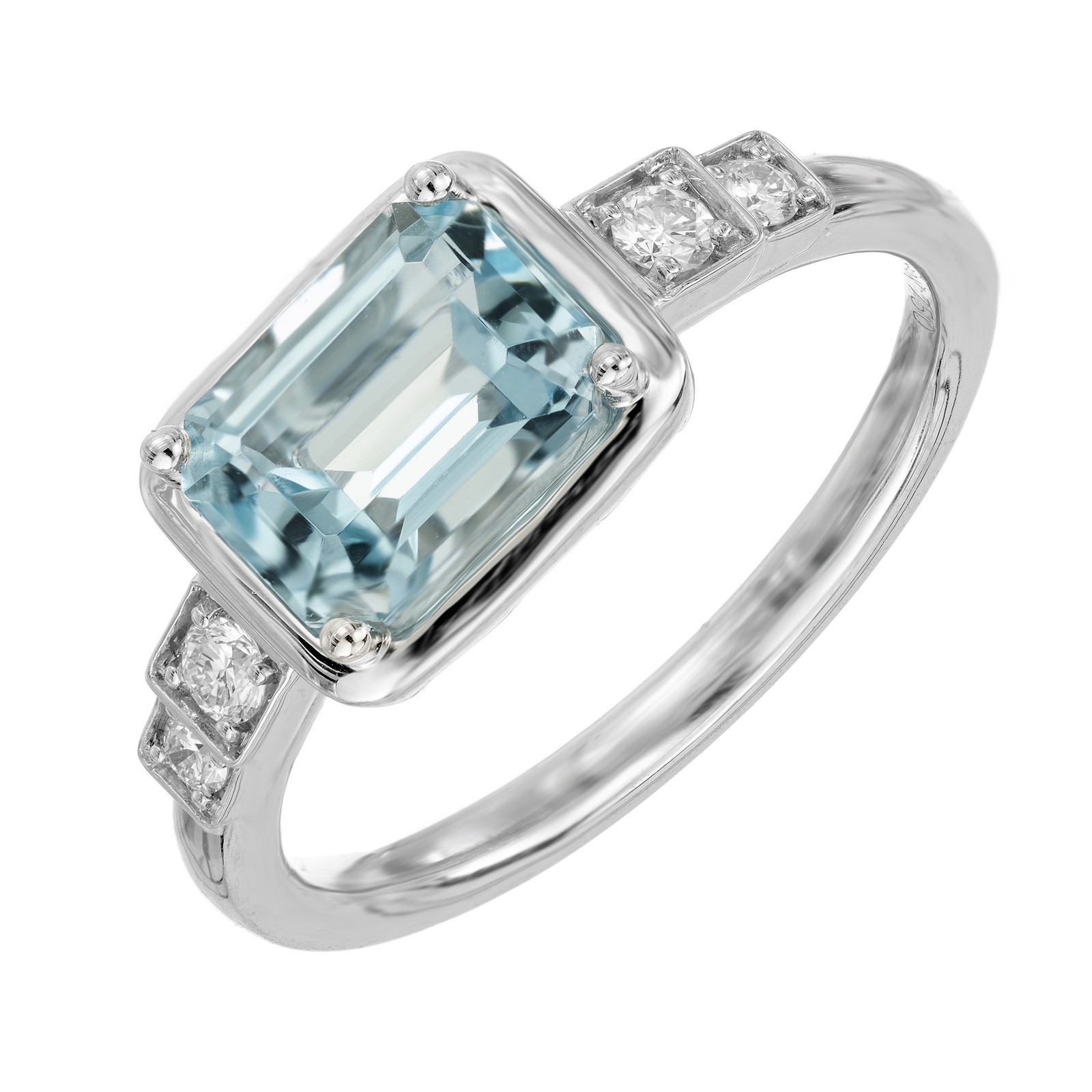 Peter Suchy 1.52 Carat Rectangular Aquamarine Diamond White Gold Engagement Ring