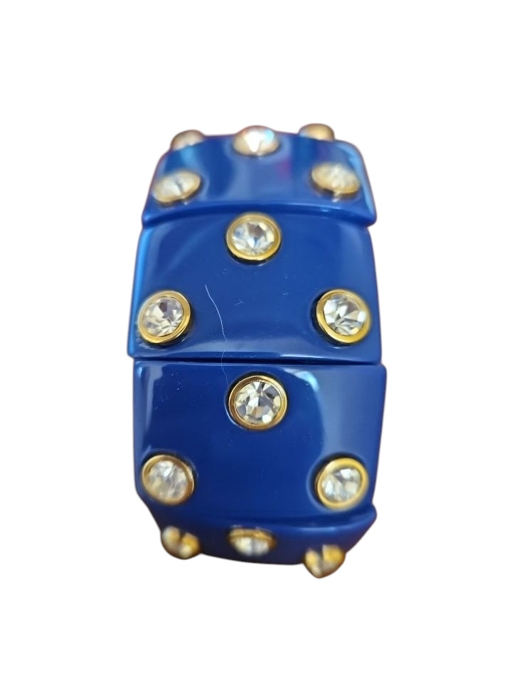 Joan Rivers Cobalt Blue Lucite w/Bezel Set Crystal Expanding Stretch Bracelet
