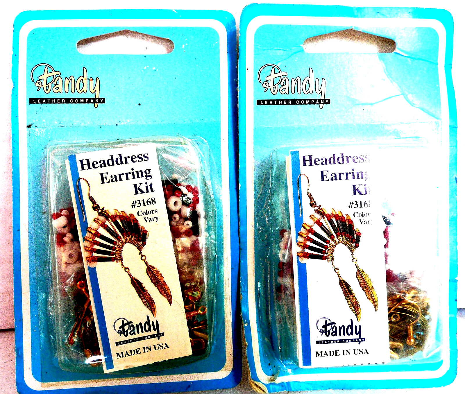 2 SETS VINTAGE TANDY HEADDRESS PIERCED EARRING KITS BEADS FEATHER DROPS CRAFT