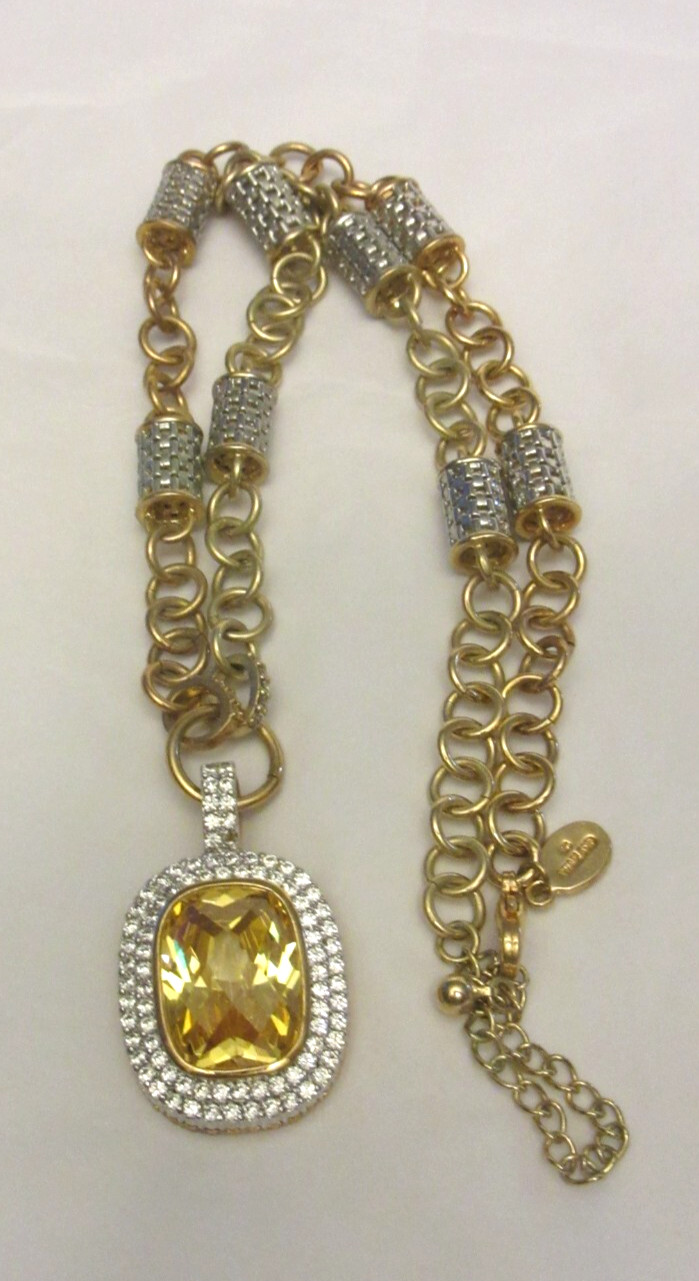 VTG REAL COLLECTIBLES BY ADRIENNE Necklace Yellow Citrine Crystal in Box