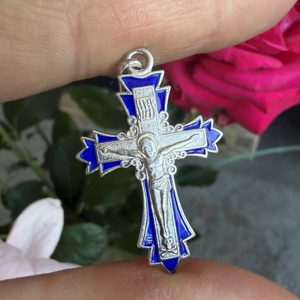 Vintage Pendant Icon Cross Enamel Sterling Silver 925 Jewelry Stamped 3.20gr