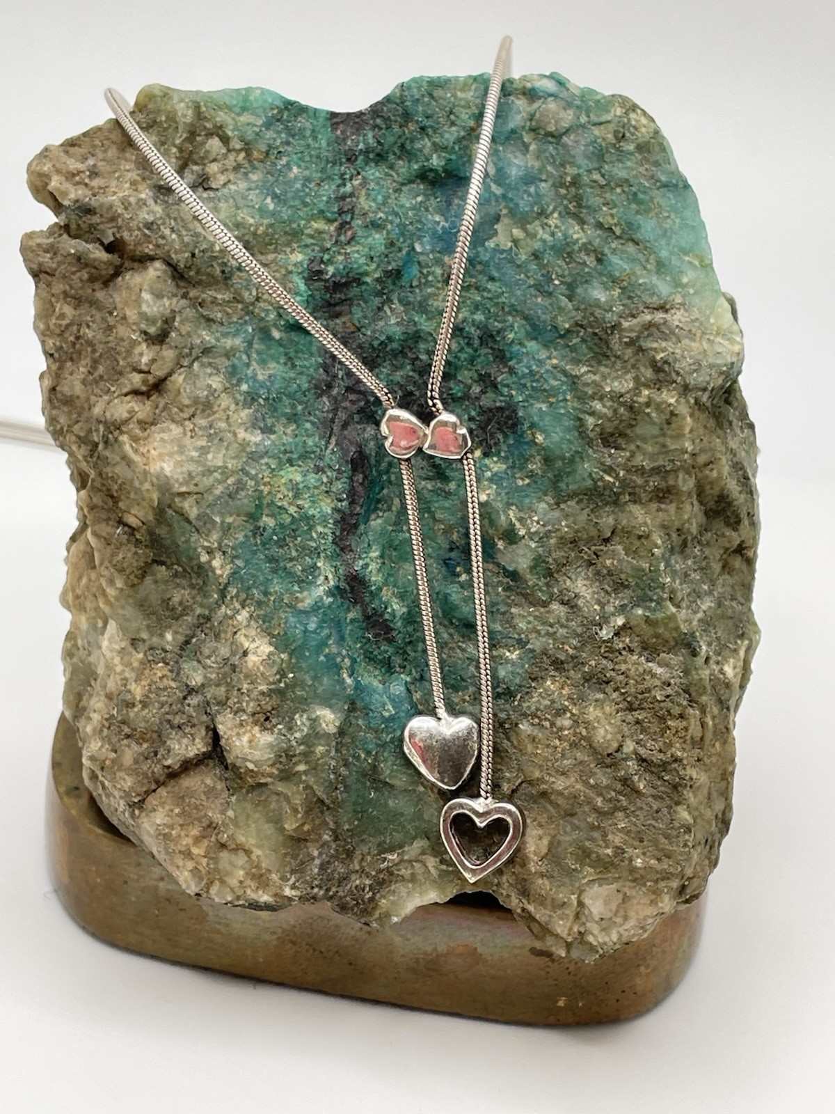 925 Italy Sterling Hearts Dangle Drops Necklace Snake Chain 16” Estate Vintage