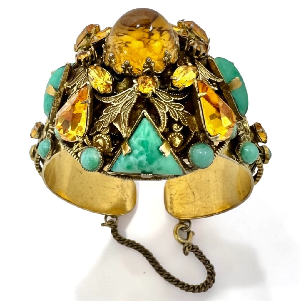 Vintage Art Nouveau Gripoix Poured Glass Citrine Crystal Jewelry Set