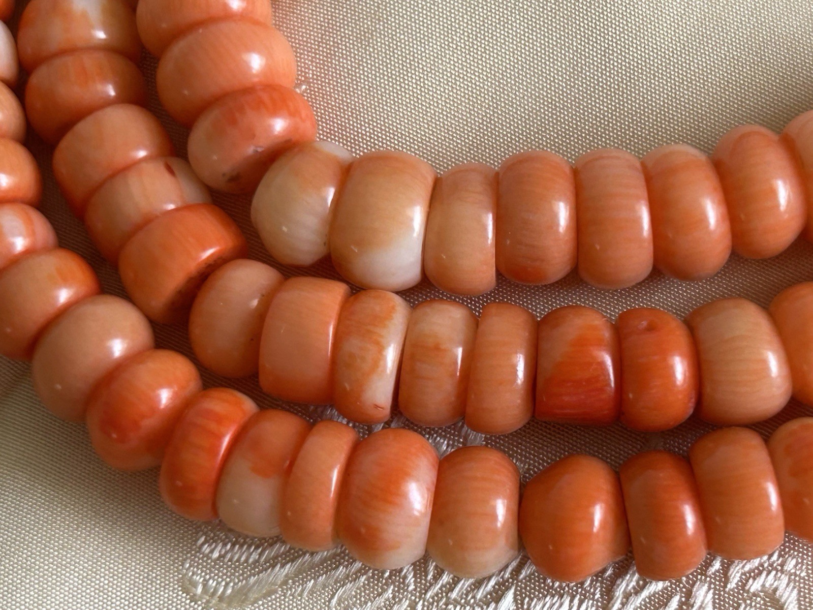 Vintage Natural Mediterranean Coral Necklace 113 Rondelle Beads 9-10mm 25”