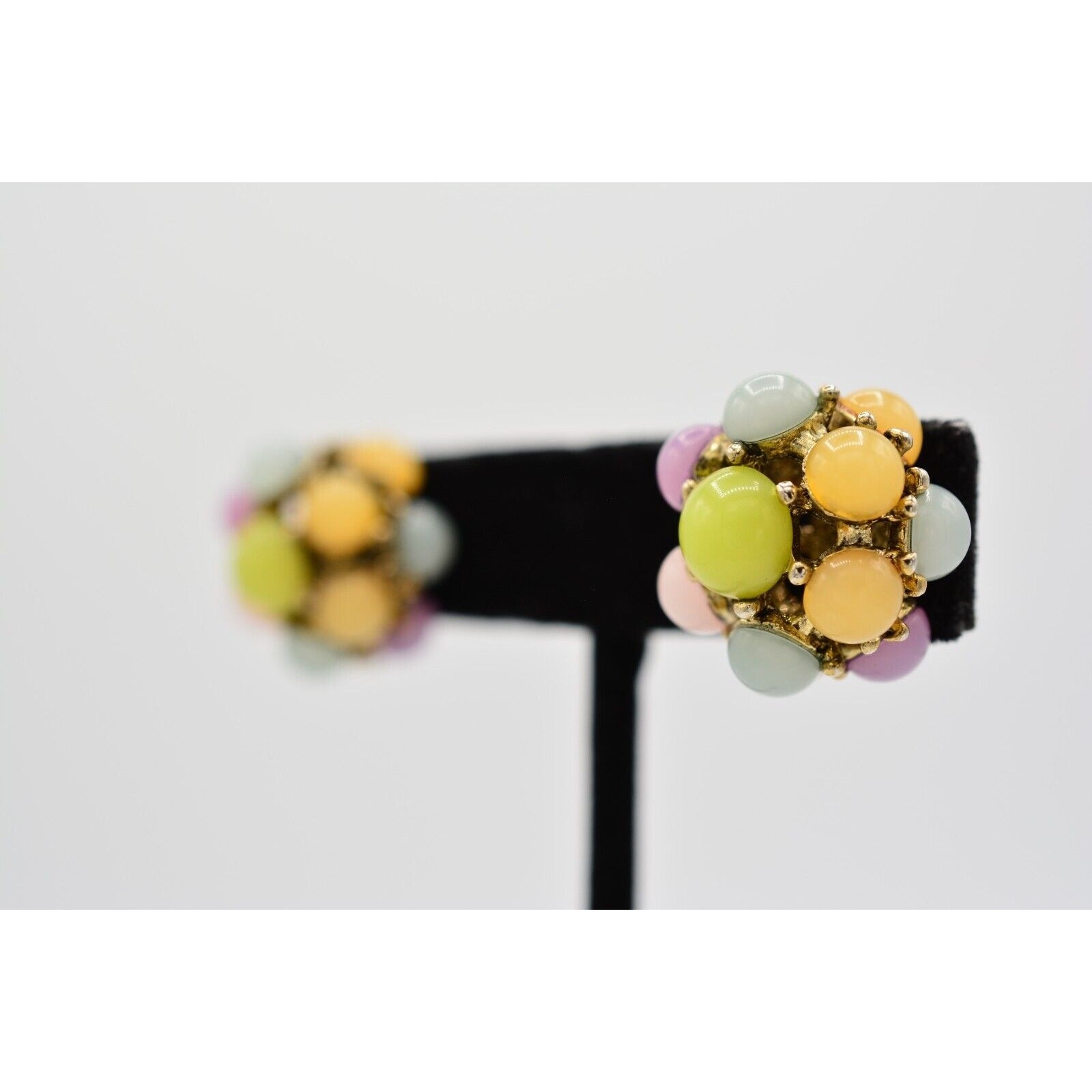 Vintage Pastel Cabochon Earrings Multi-Color Round Chunky Multi-Color 90s BinAE