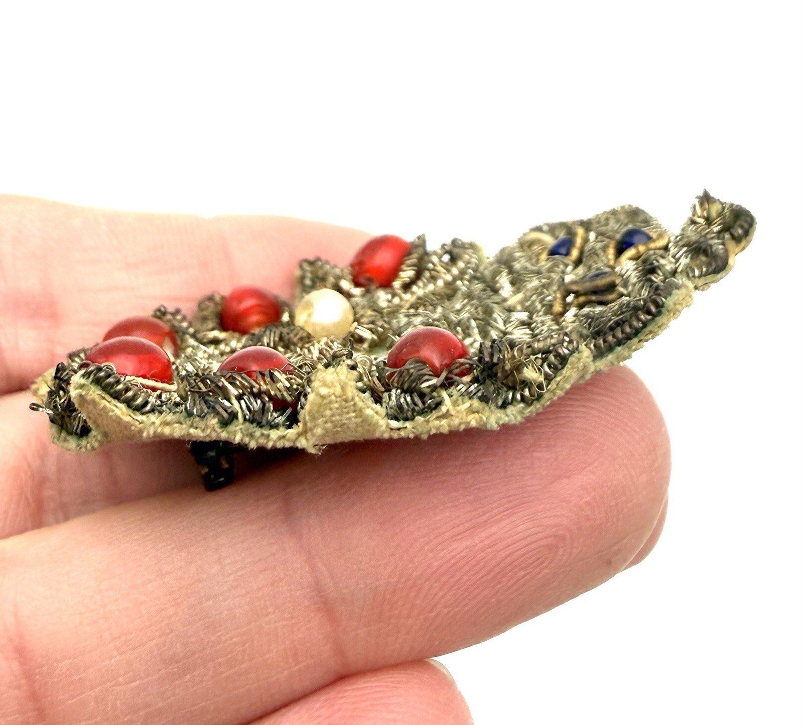 Vintage / Antique Zari Queen Brooch Pin Wire Fabric Glass Beads