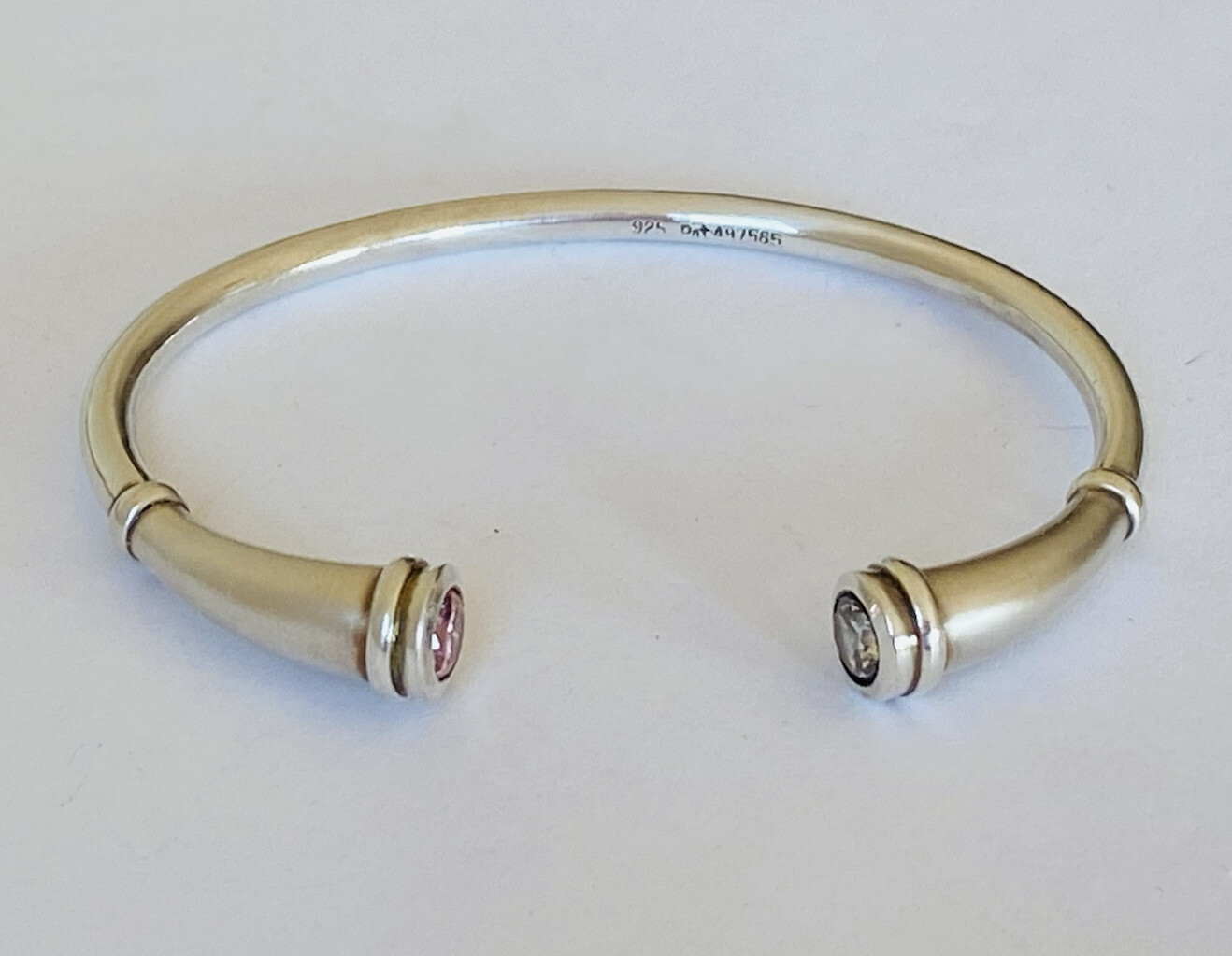 Vintage Sterling Silver Pink & Clear Topaz Cremation Cuff Bracelet