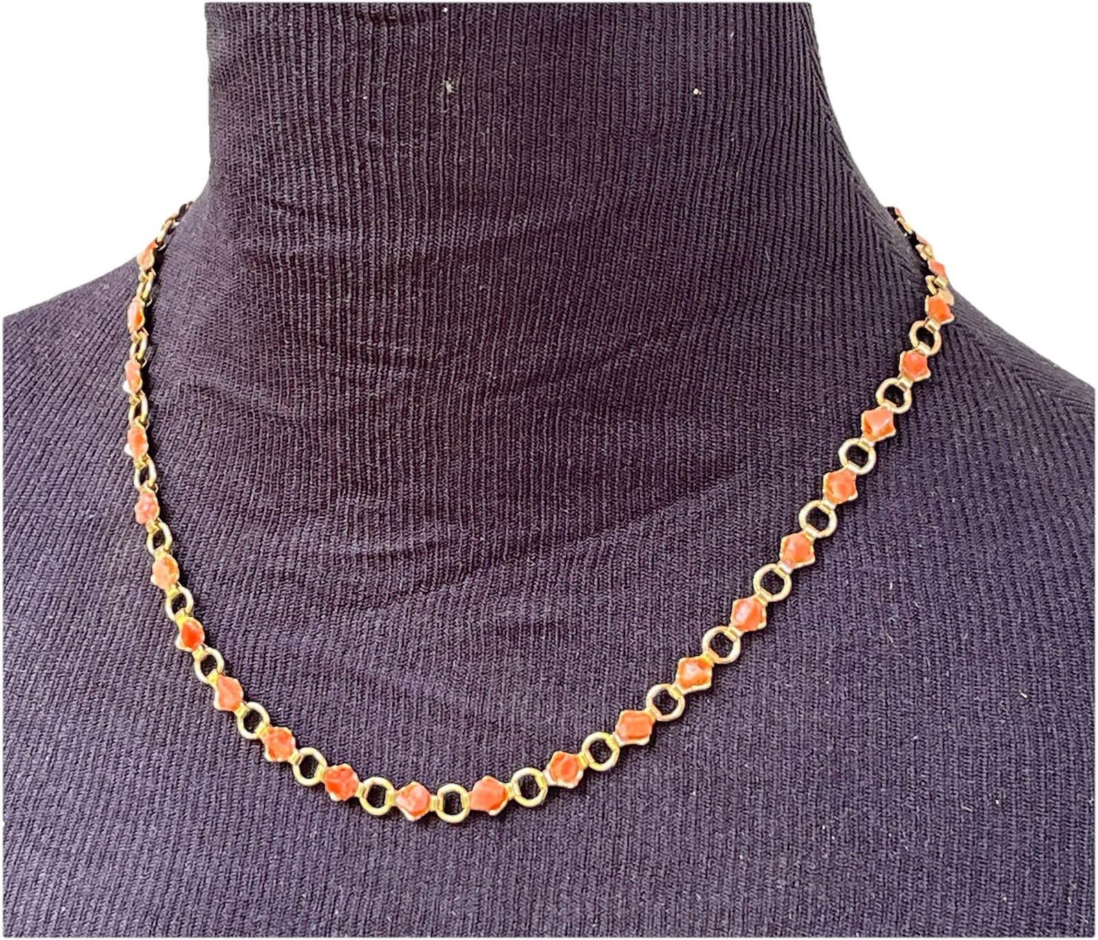 Vintage Coral Link Necklace & Earrings, Polished Natural Coral Gold-toned Links