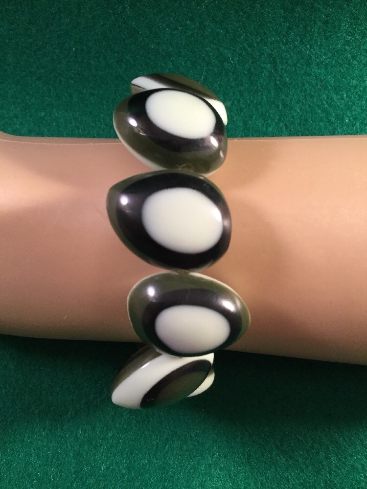 Retro Eames Mod Vintage Olive Green Lozenge Stretch Dress Bracelet Swing Party