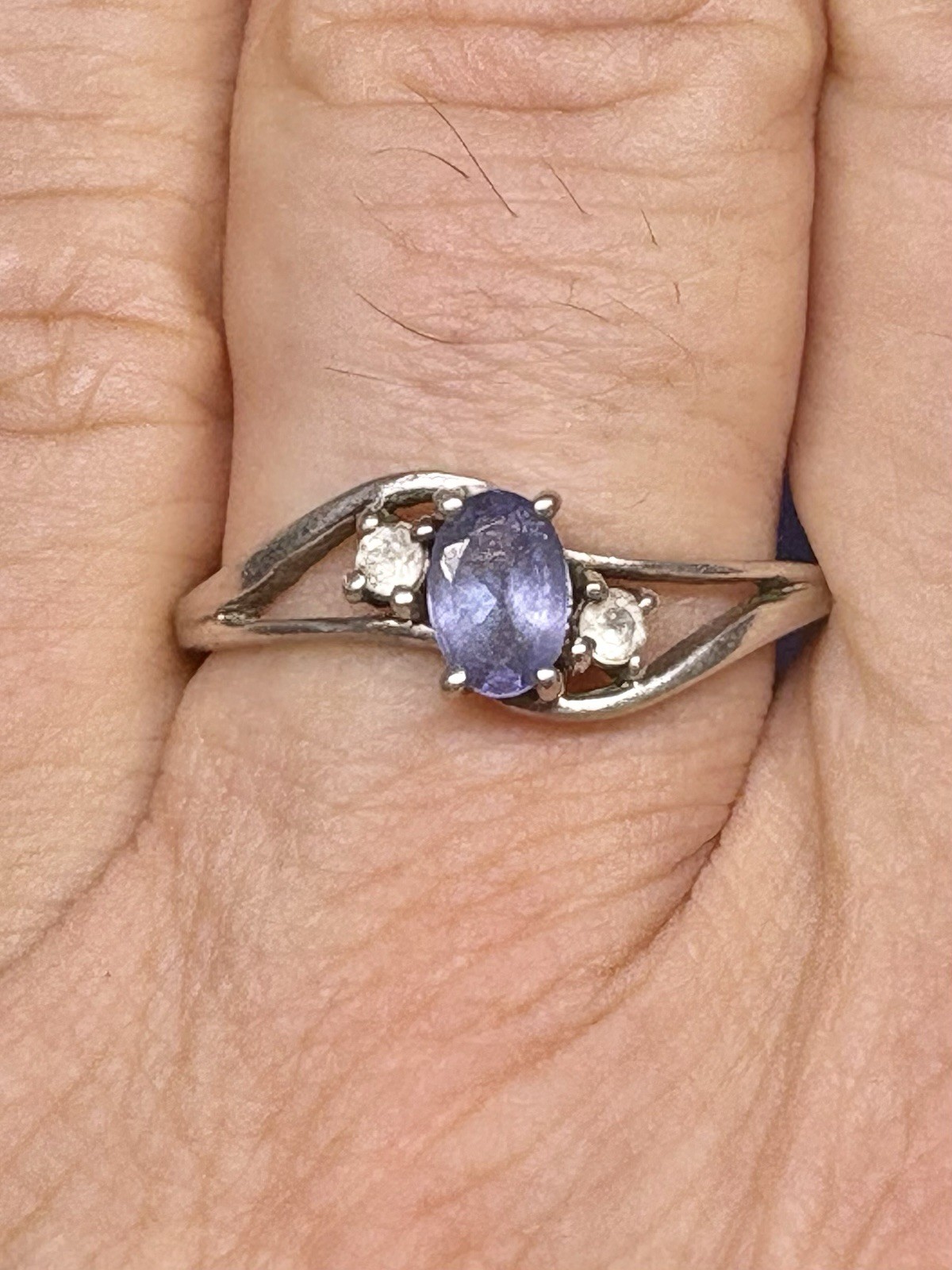 A45 Blue Purple Tanzanite 925 Sterling Silver Bypass Ring size 11 White Topaz