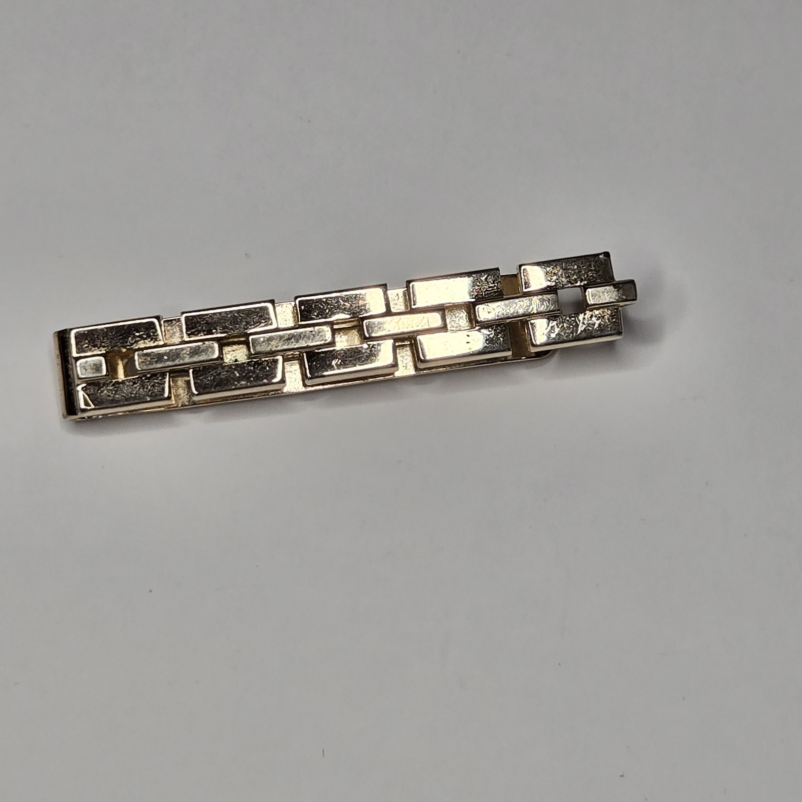 Vintage Swank Gold Tone Tie Clip Geometric Brick Watchband Link Mid Century MCM