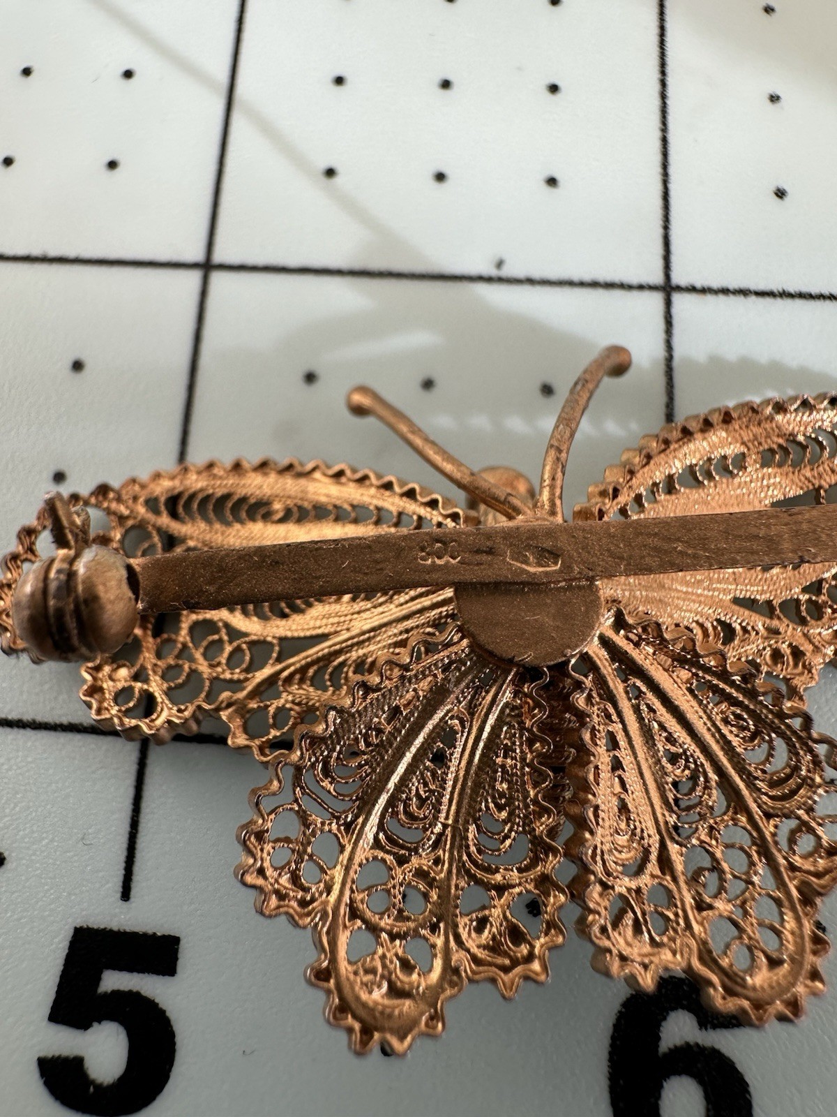 VTG 800 Silver Gold Tone Filigree 3D Butterfly Brooch Ornate Cannetille Design