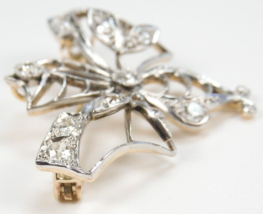 Antique Diamond Butterfly Pin Brooch Pendant Platinum 14KY EGL USA 1.53 x 1.22″