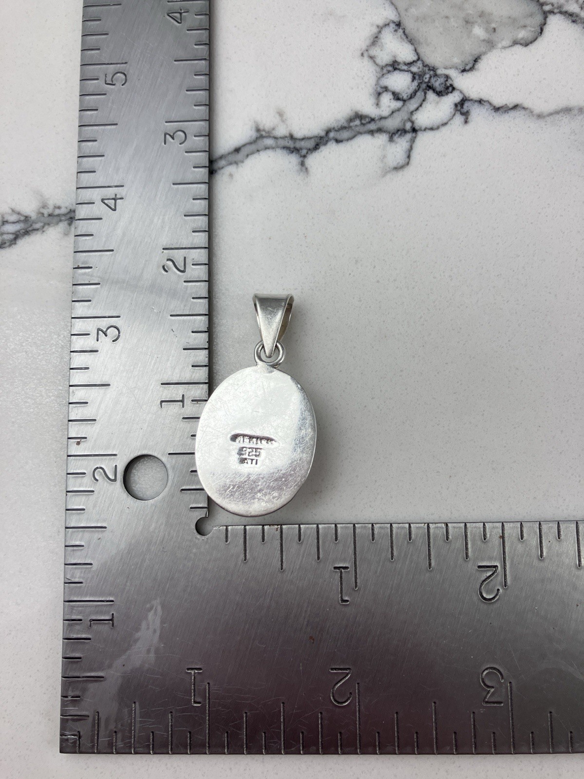 Vintage 925 Sterling Silver ATI Mexico Gray Cats Eye Glass Modernist Pendant