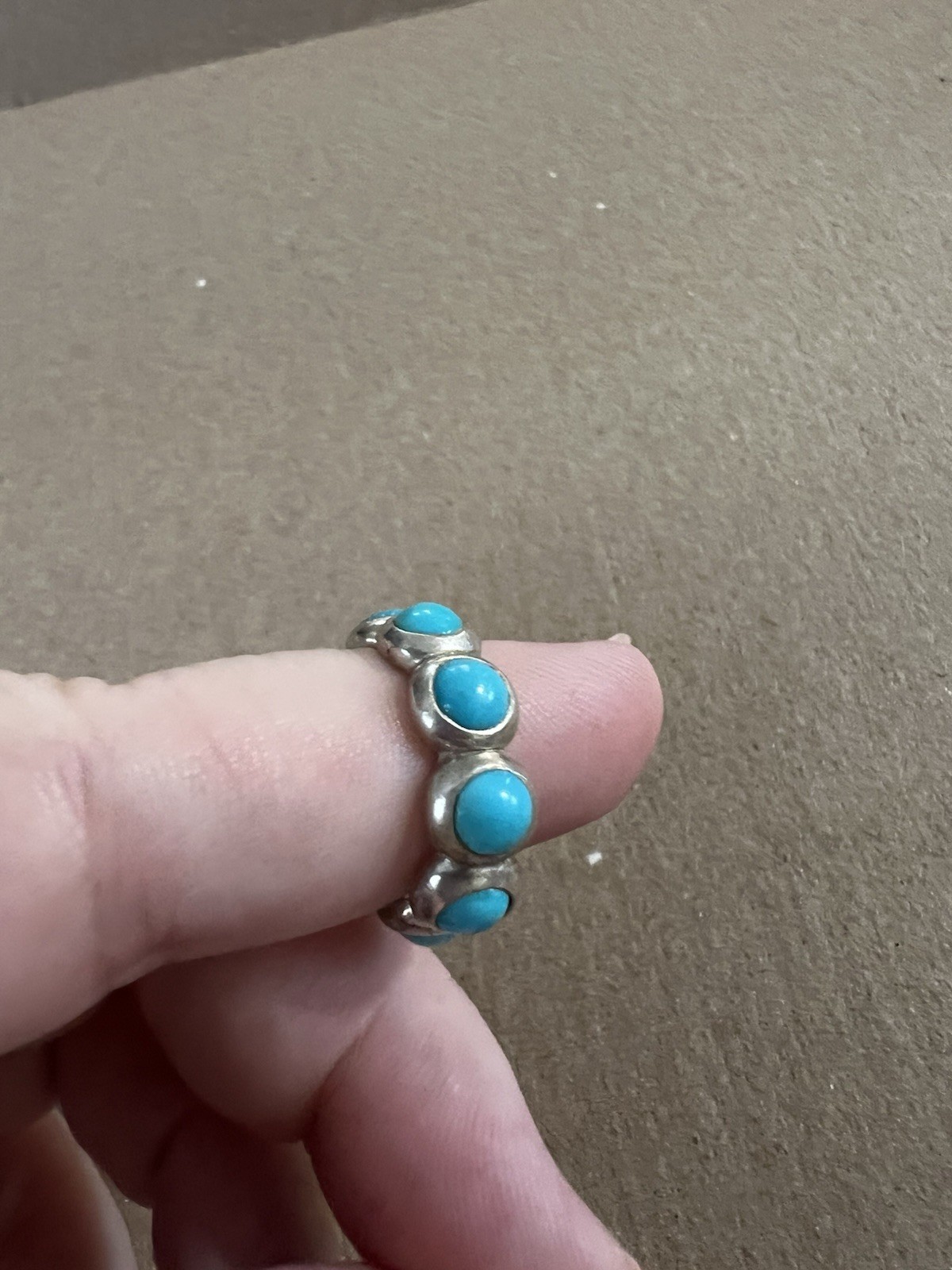 Vintage Turquoise Silver Ring Stones All The Way Around Band Size 5 1/2