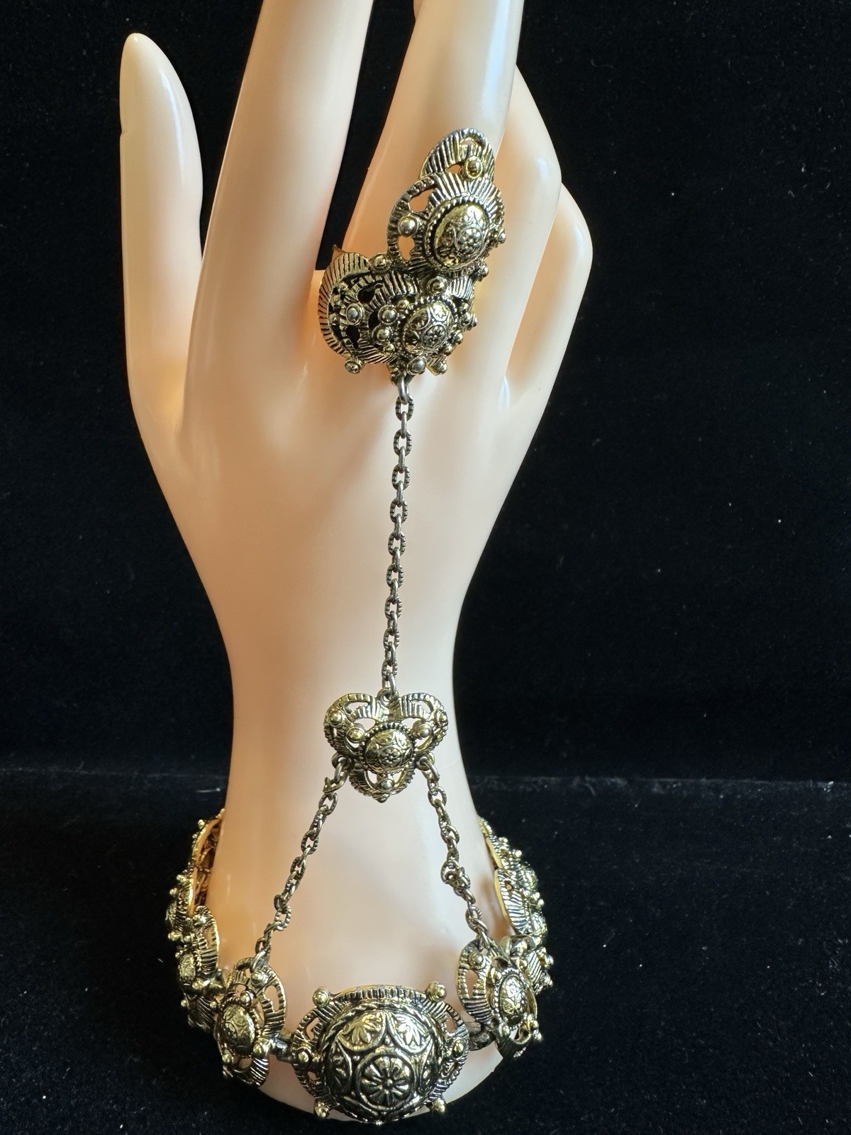 Vintage ethnic India Ring Bracelet combo appears to be heavy made gold plated