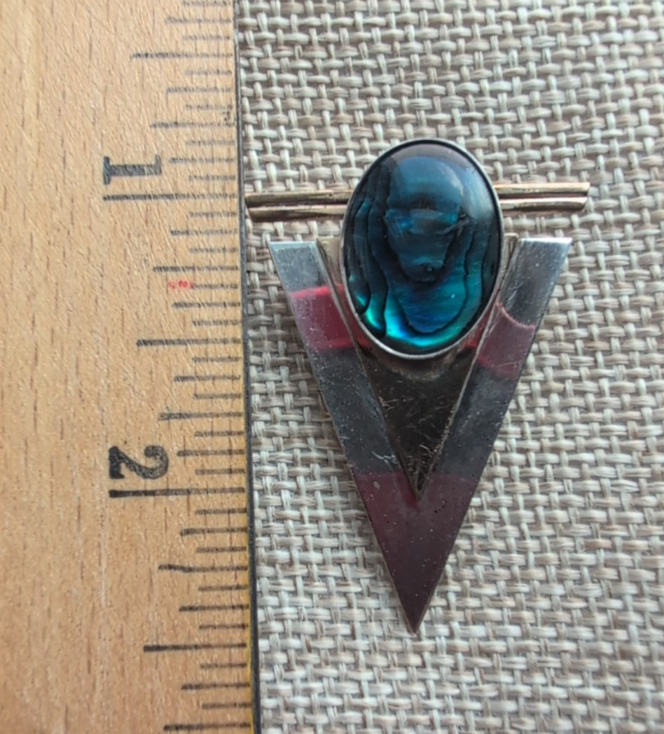 Vintage Geometric Modernist Brooch Triangle Abalone Sterling Mixed Metal