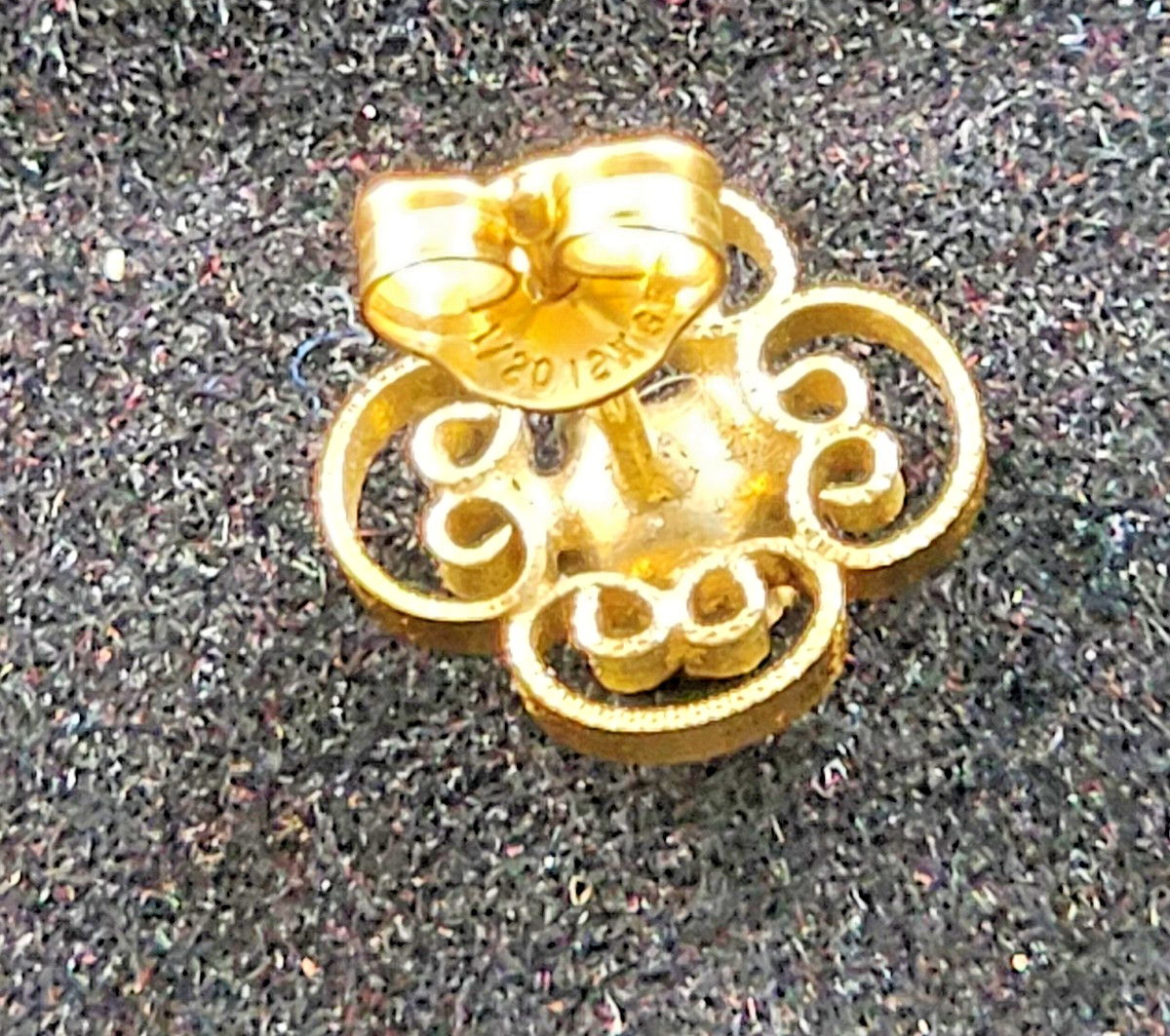 Vintage ING 12K Gold Filled Filigree earings, Smoky Quartz Retro Flower