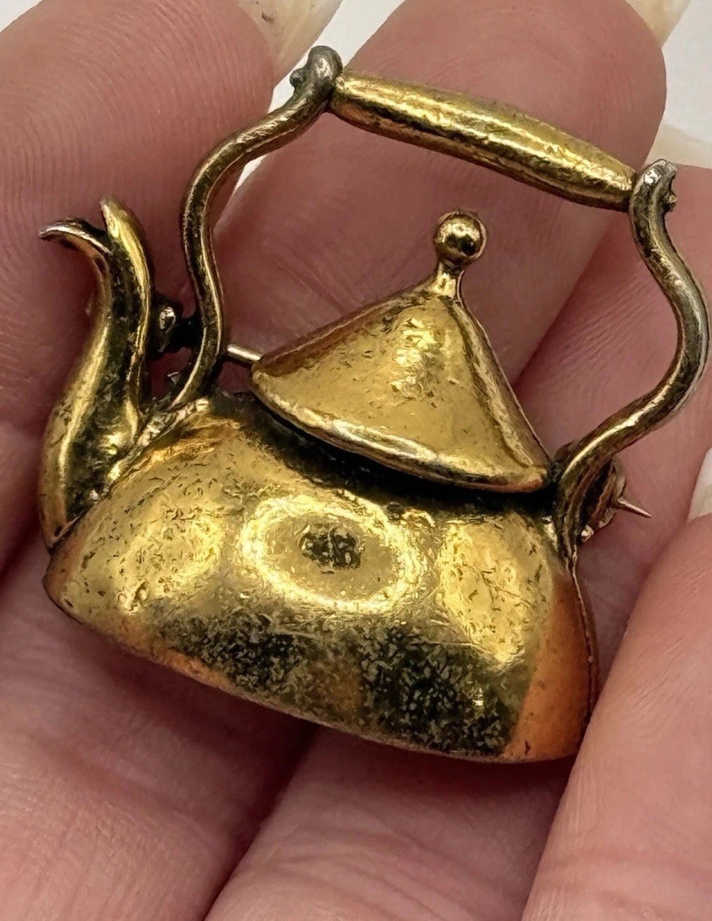 Vintage Zentall Gold Toned Teapot 1″ Brooch Mid-Century Signed Fashion Jewelry
