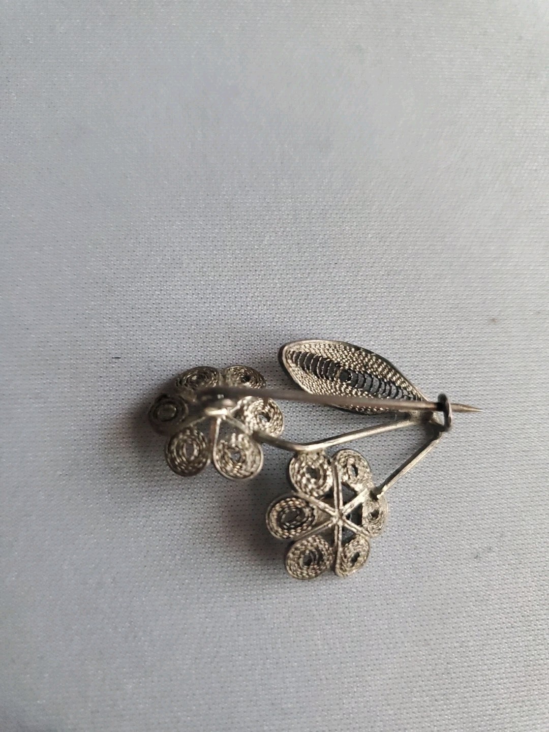 Vintage Filigree Round Metal Pendant and Matching Metal and Silver Pins/Brooches