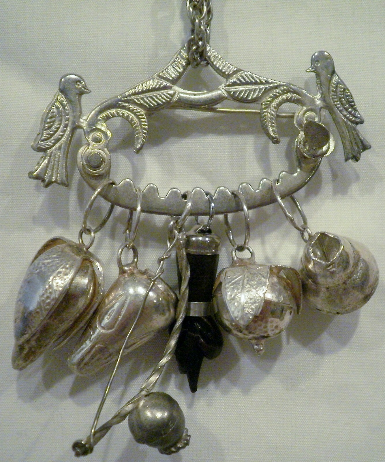 Vintage Pewter Charm Pin Brooch With 6 Charms or Necklace