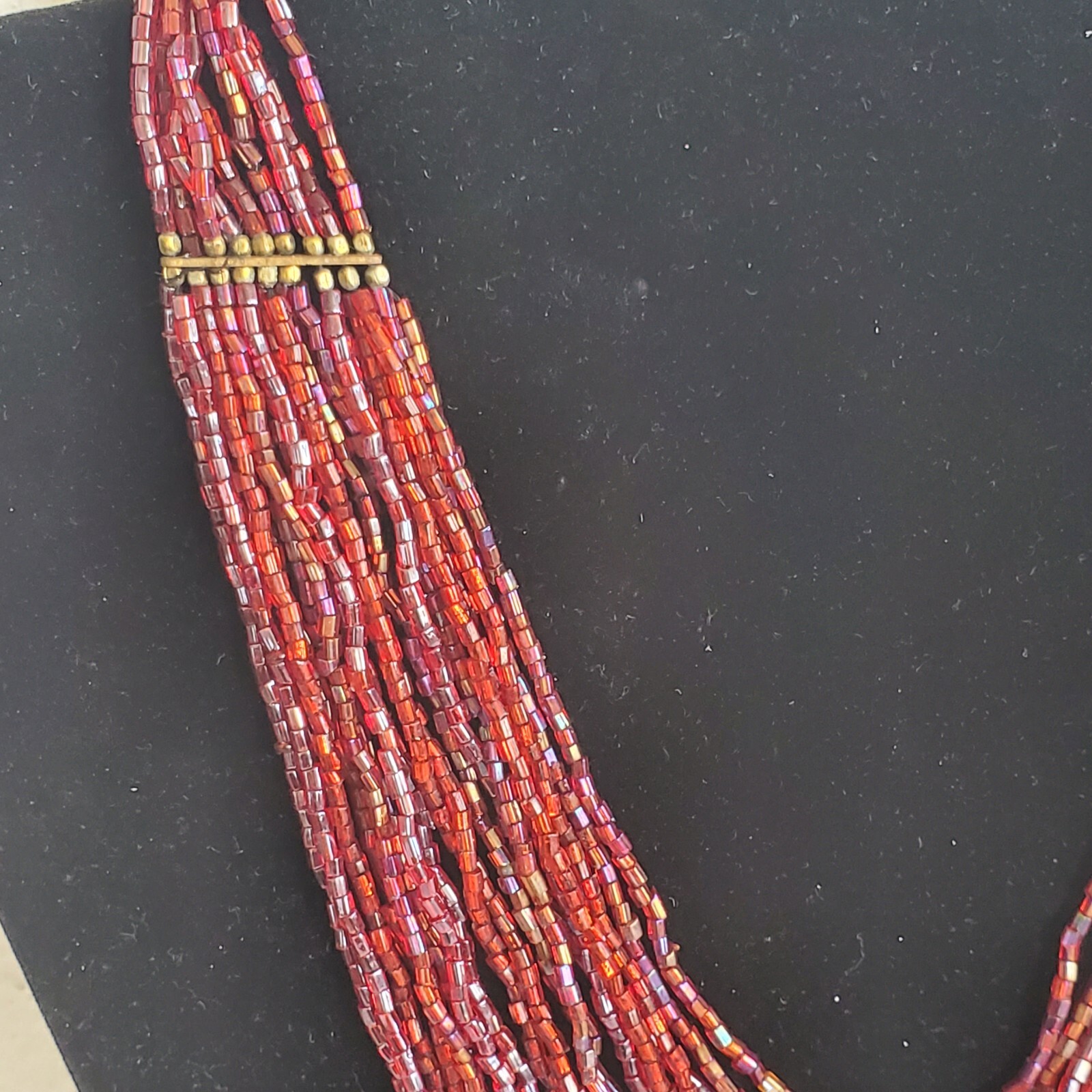 NEW 16 Strand Iridescent Wine Glass Seed Beaded Bib Necklace Costume 16″-18″