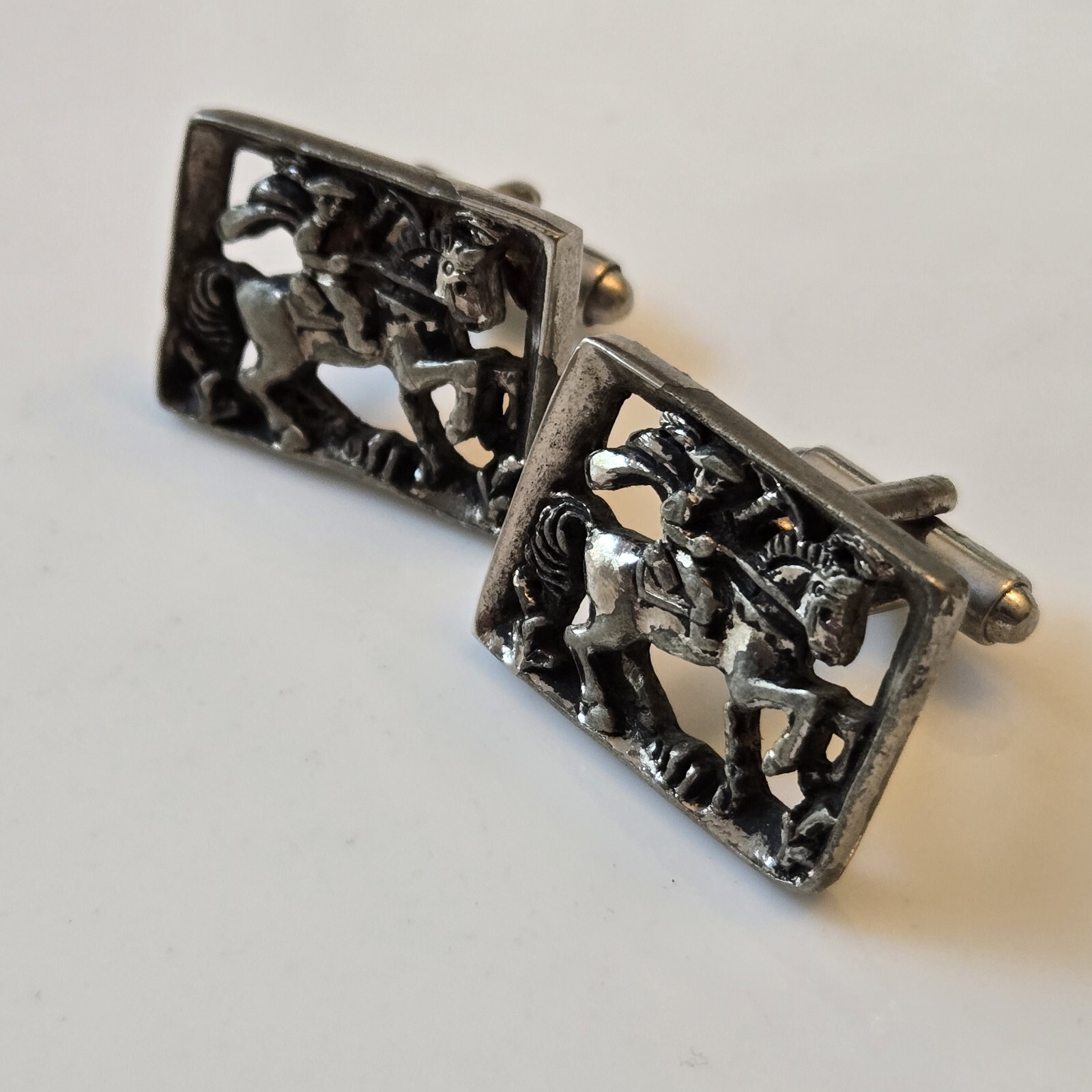 Vintage Paul Revere Cut Out Man On Horse Cufflinks Silver Tone