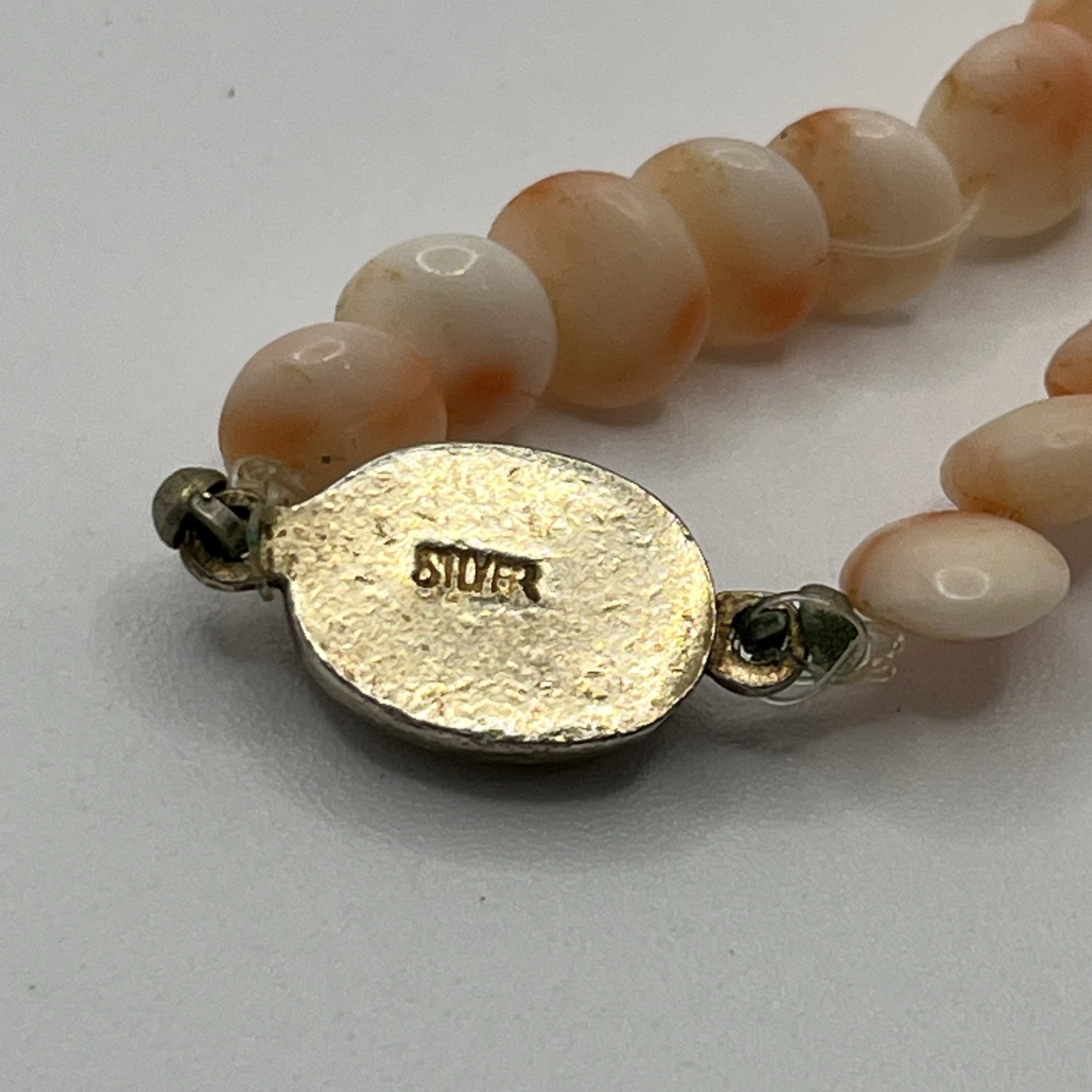 Vtg Queen Conch Shell Disk Bead Graduating Necklace Ornate Box Clasp 28” Pink