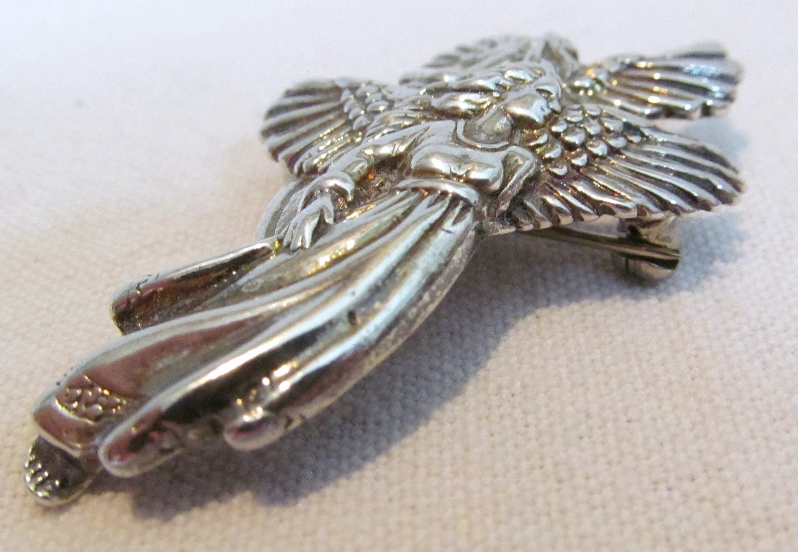 Vintage Shube Dimensional Angels Solid Sterling Silver Pendant Pin Brooch 2″long