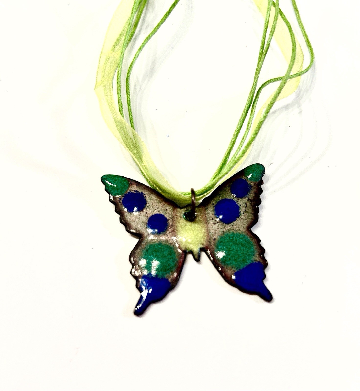 Enamel Glass Butterfly On Copper Necklace