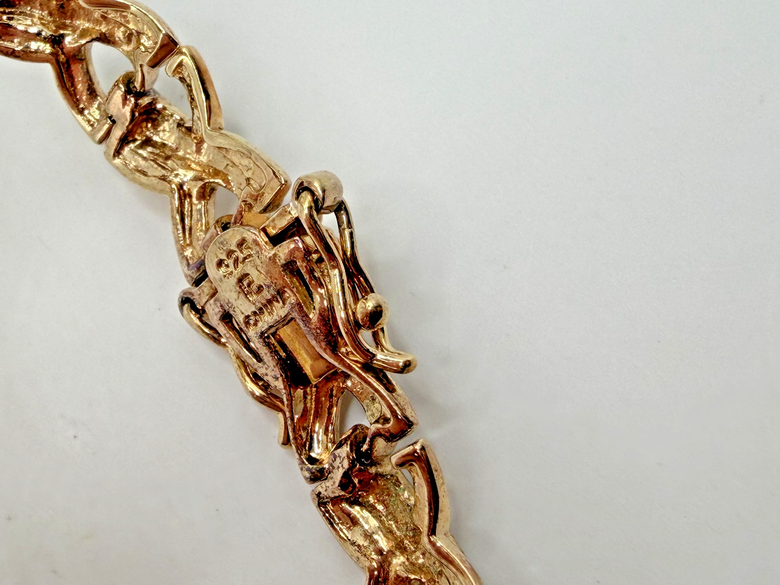925 STERLING GOLD TWO TONE WAVE LINK BRACELET PAVE CRYSTAL ACCENTS BOX CLASP