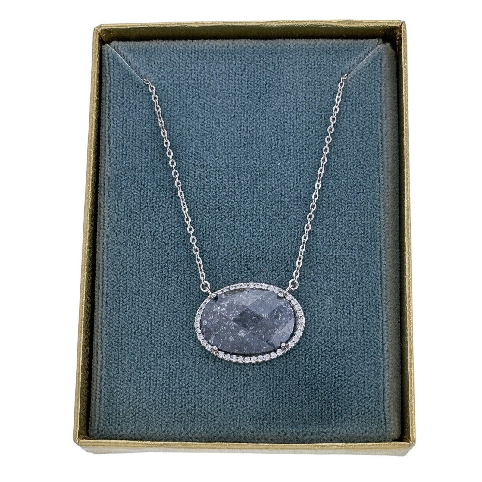 Joseph A Conte Sterling Silver White Crystal Blue Glass Halo Necklace 15″-17″