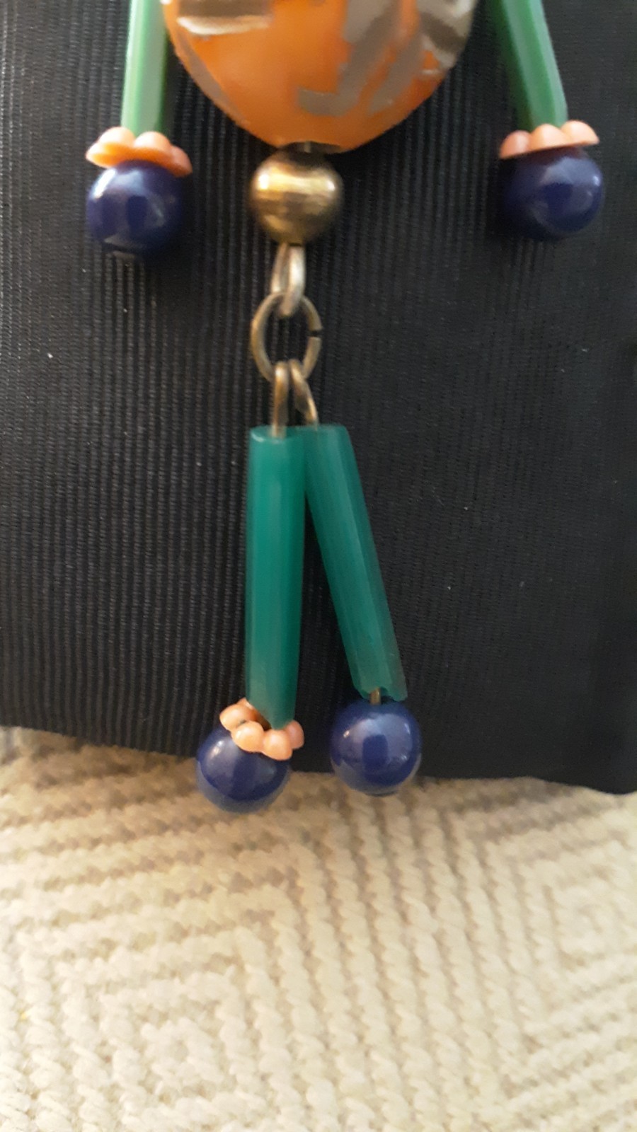 Antique Articulating Beaded Doll Puppet Person Figure Glass Brooch Ornament
