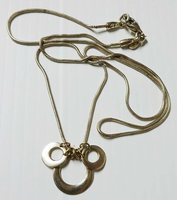 Dainty Vintage Sterling Silver 20″ Necklace w/ Dangly Hammered Circle s Pendants