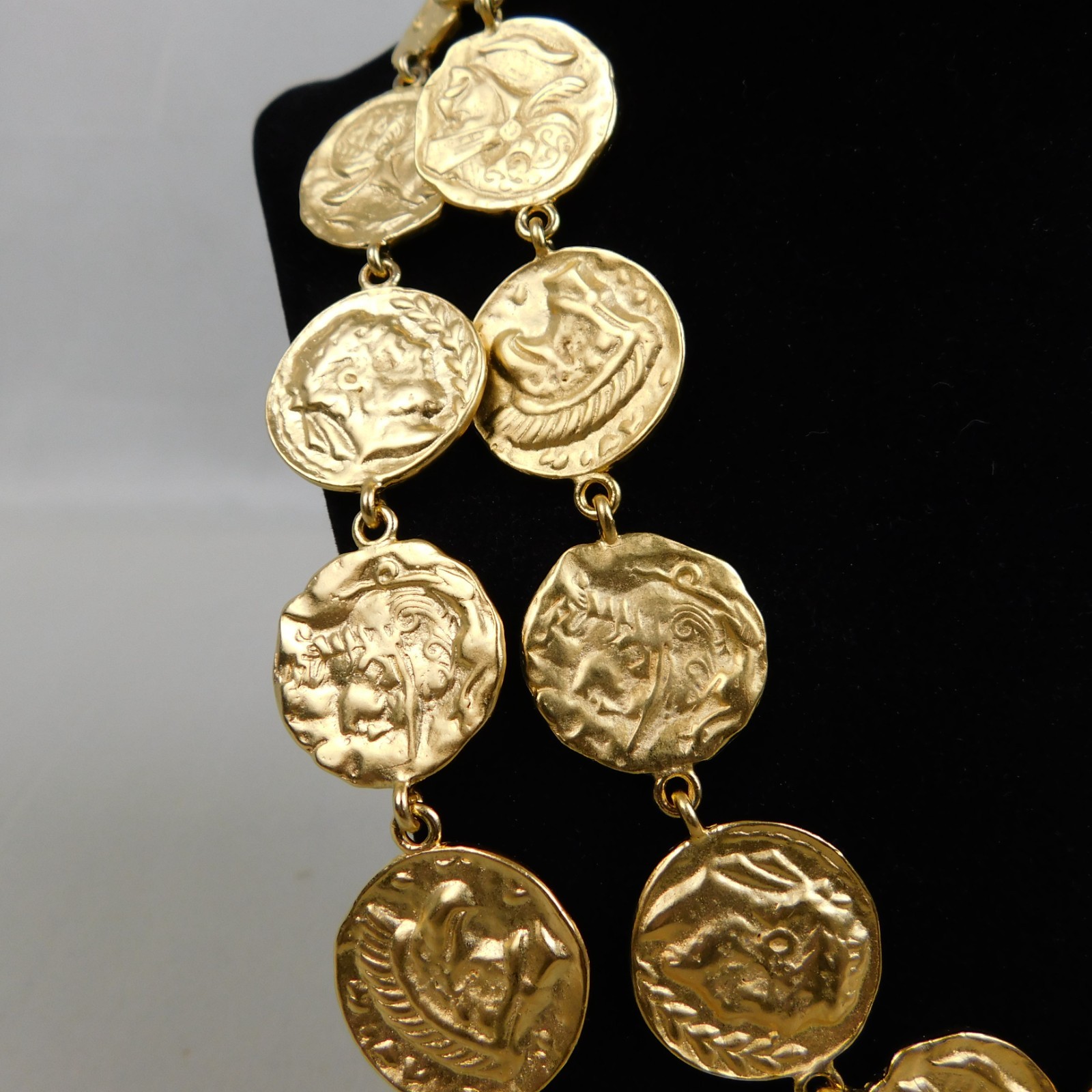 Vintage 1980s Gold Tone Double Strand Roman Coin Necklace #77