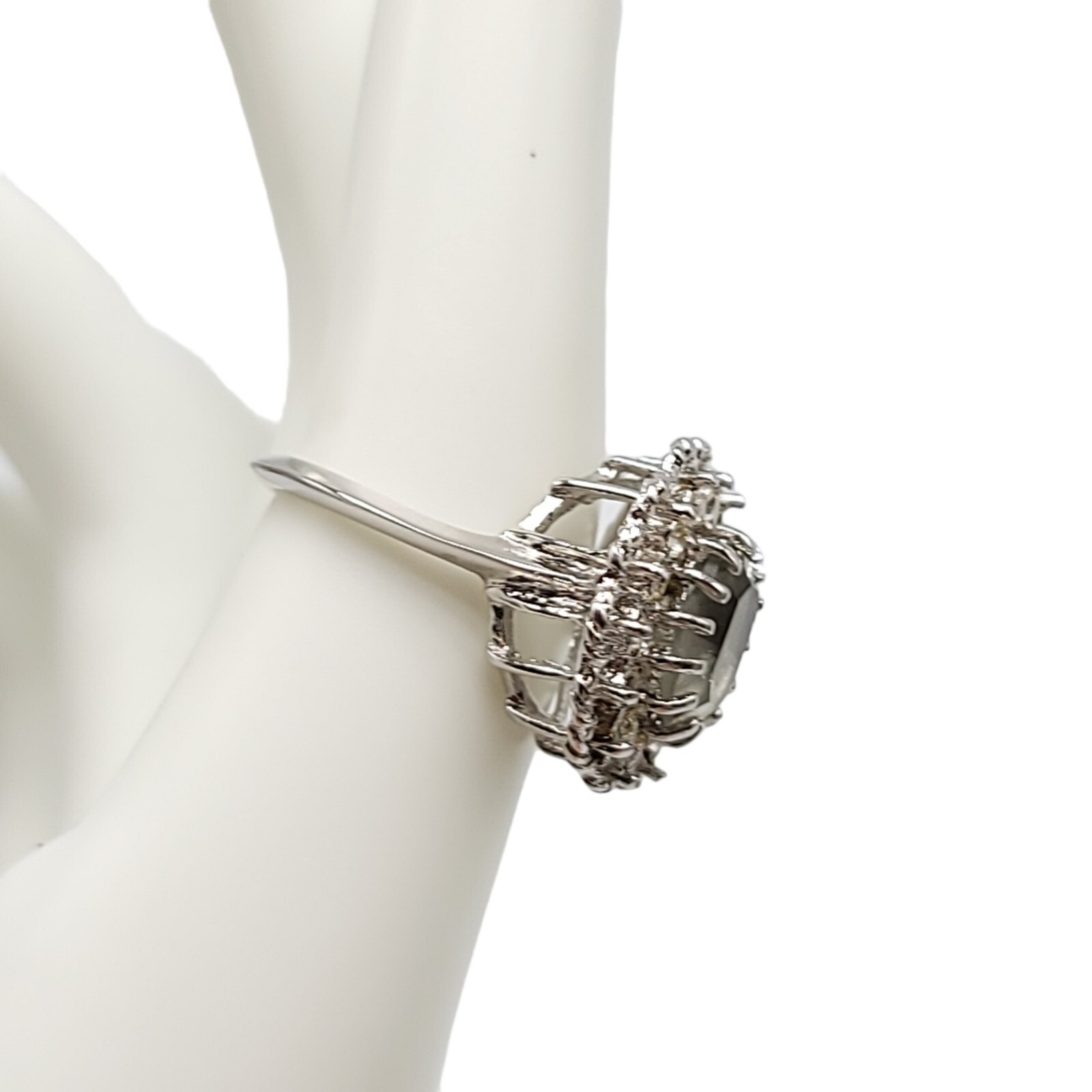 Lind Gray Grey Clear Glass Rhinestone Openwork Flower Silver Plated Ring Size 7