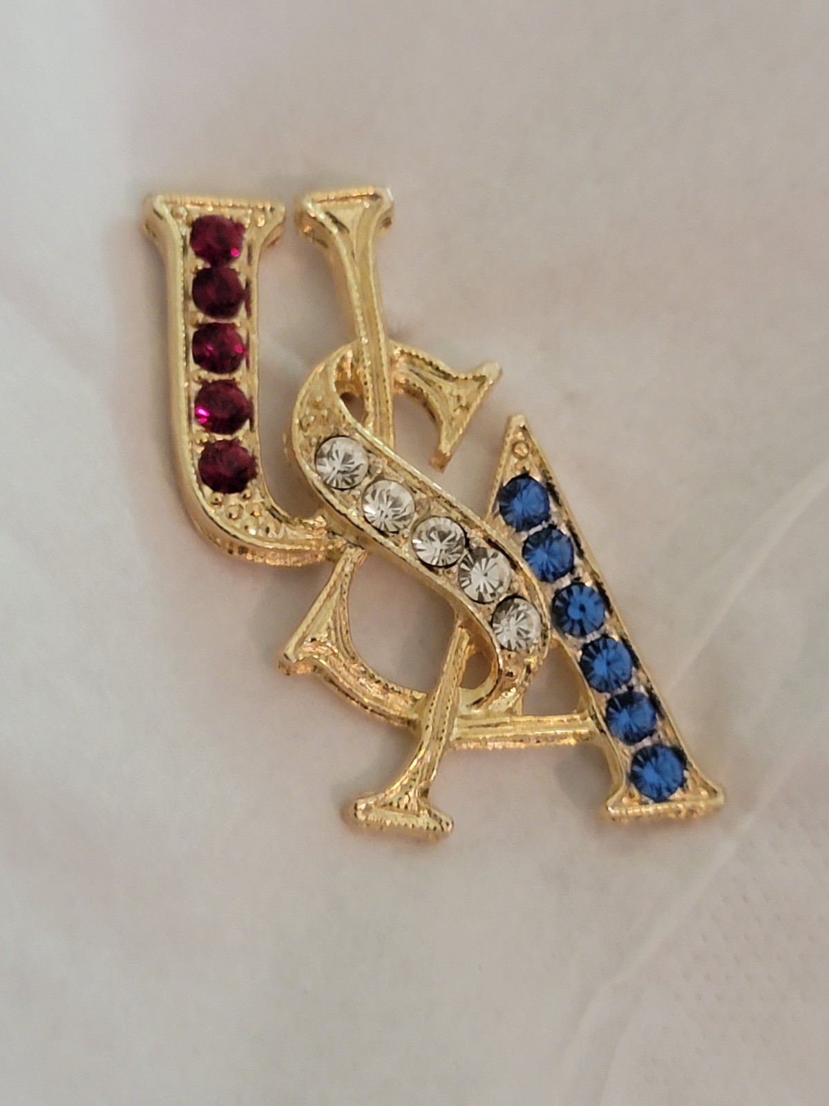Vtg USA Rhinestone Red White Blue Patriotic Lapel Pin