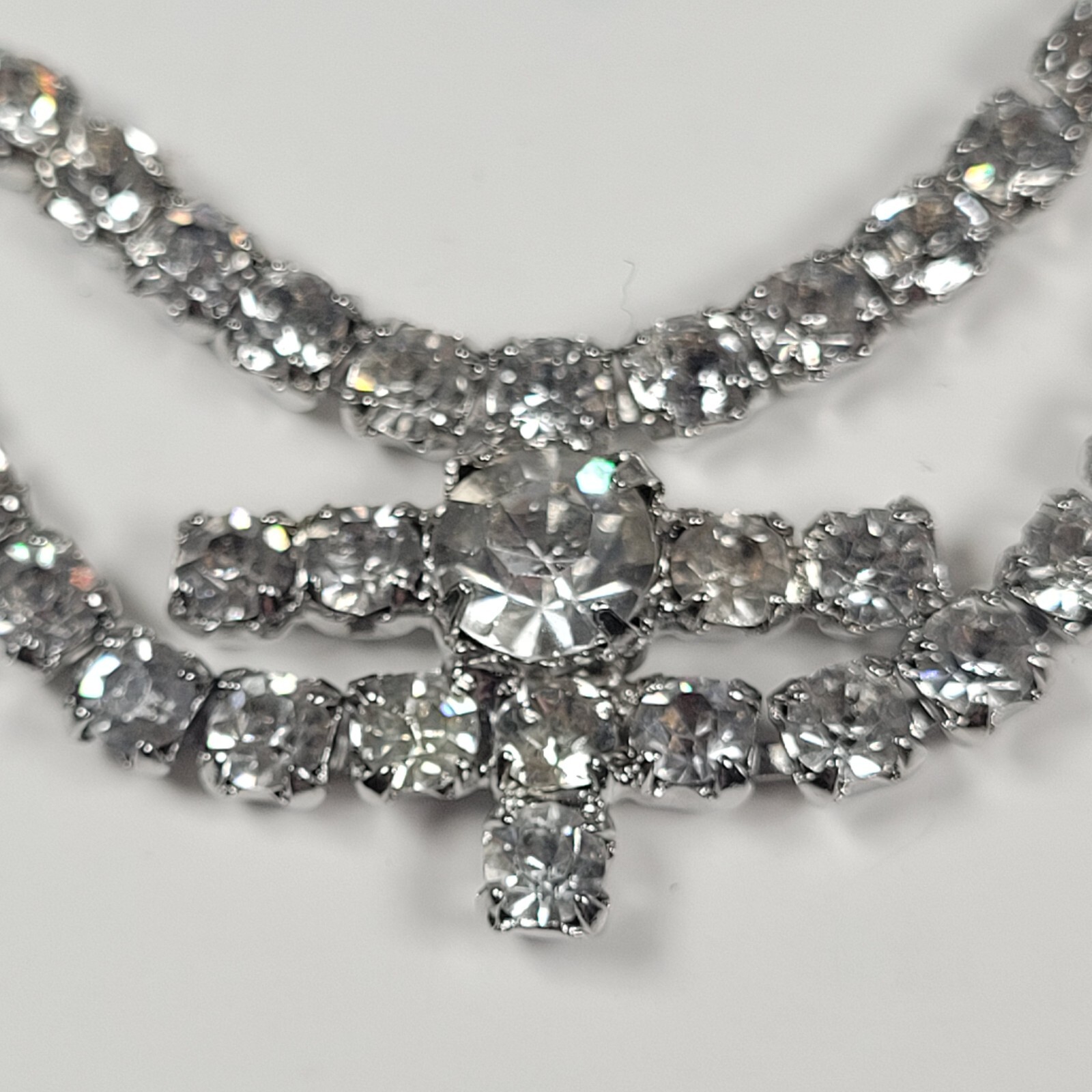Choker Necklace Lot of 2 Silver Tone with White or Clear Rhinestones Vintage