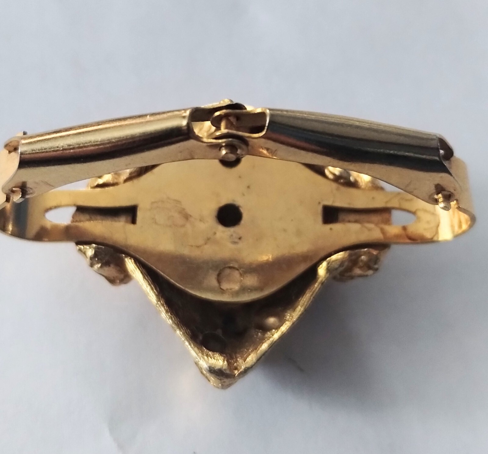 Vtg Rams Head Sheep Gold Tone Expanding Scarf Clip Rhinestone Eyes