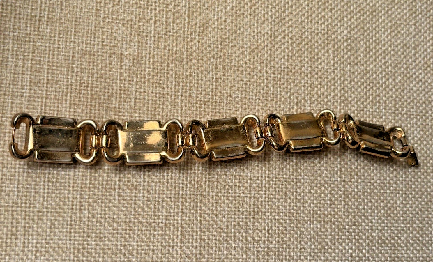 Vintage Trifari Crown Link Bracelet Gold Tone With Brown Bronze