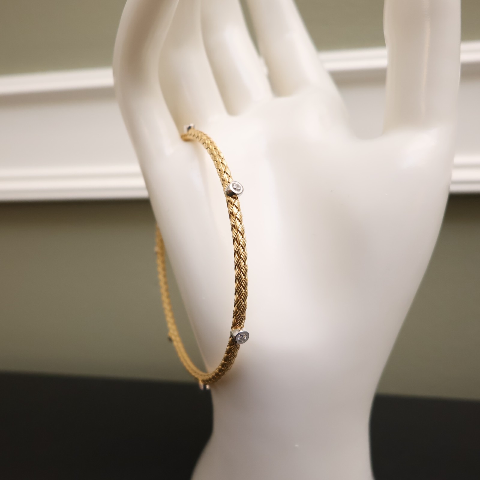 JCM Jewelry bracelet 18K yellow gold clad 925 sterling silver DMQ station 7.25in