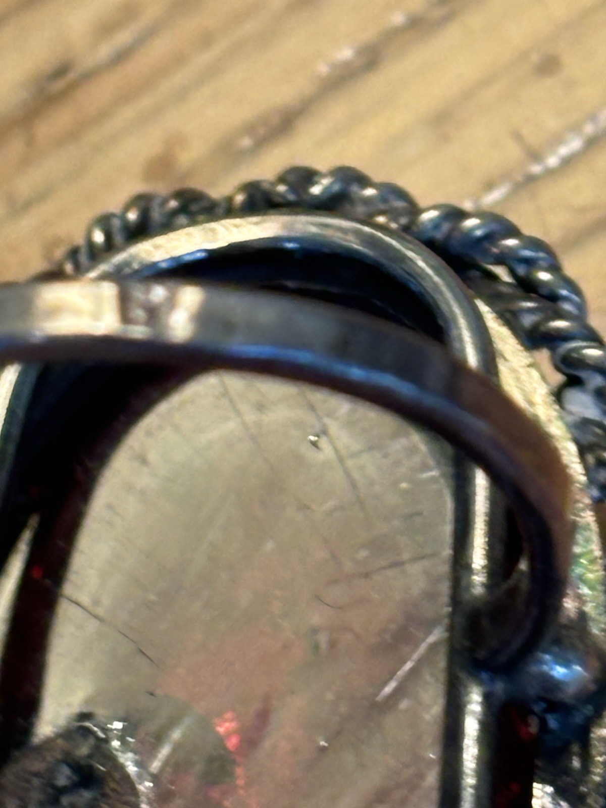 Vtg. HALLMARKED 925 Head Facing Right STERLING SILVER AMBER RING Hand Made 7.75