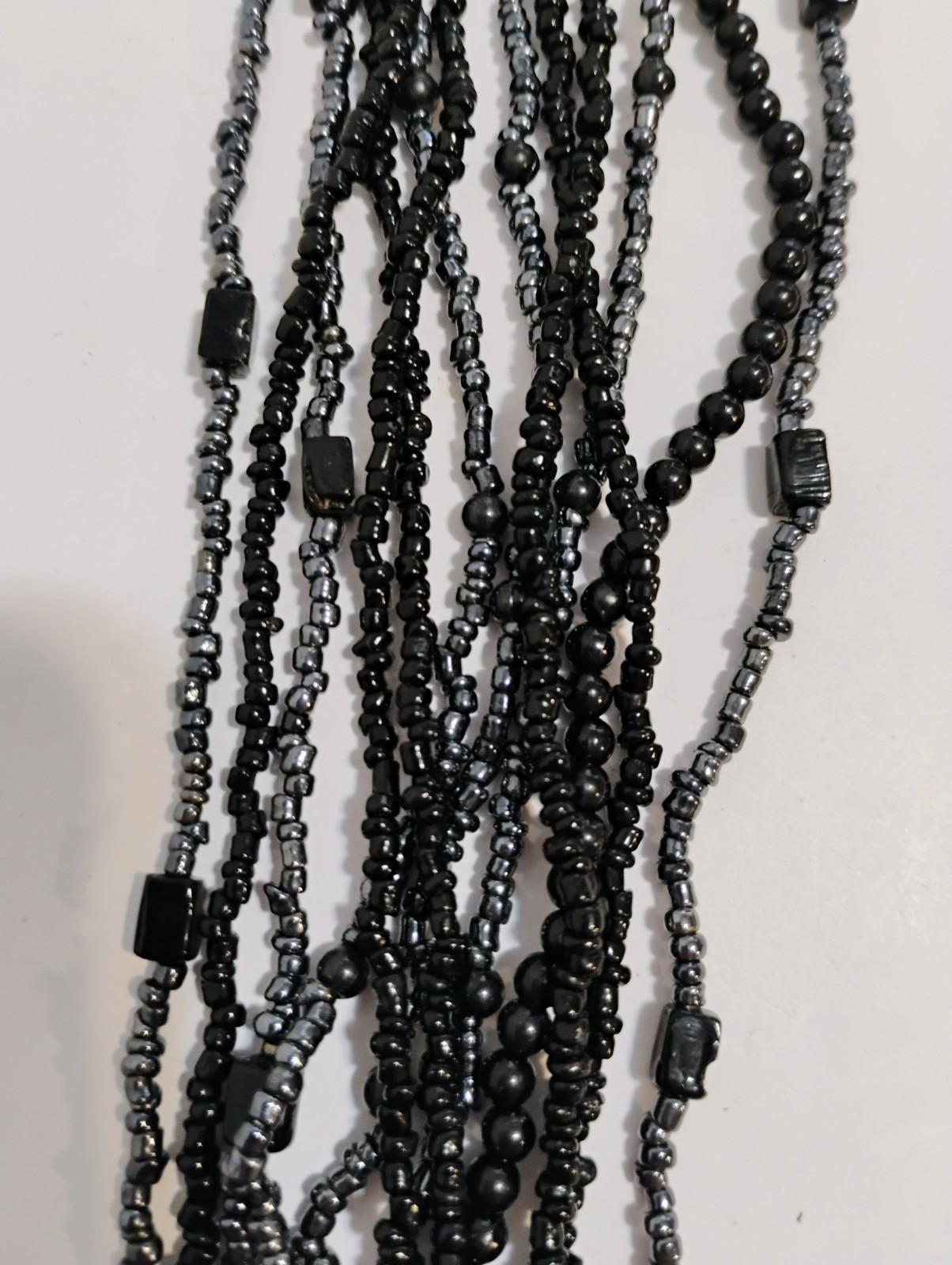 Vintage 48″ Multi Strand Black Seed Beads Scarf Necklace Wrap Belt