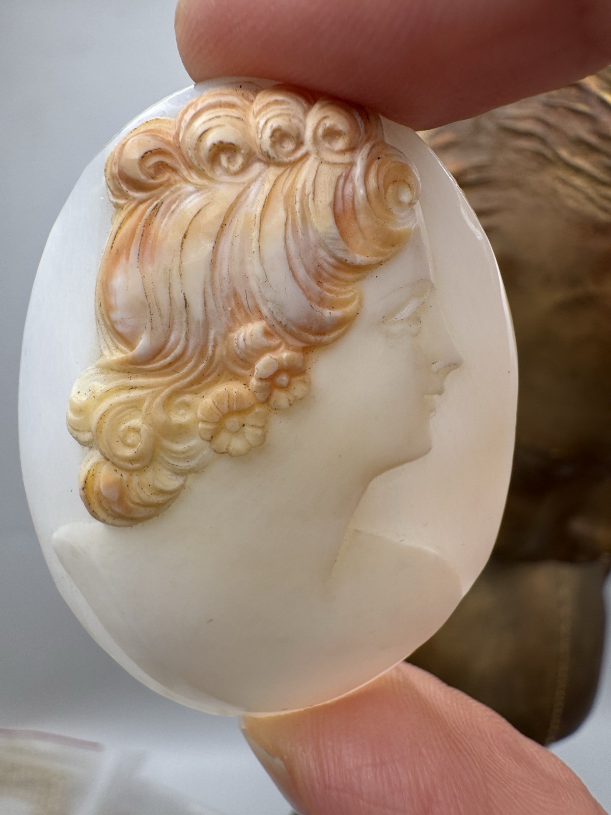 Unmounted Cameo Right Facing Two Tone Hand Carved ANTIQUE Circa 2”