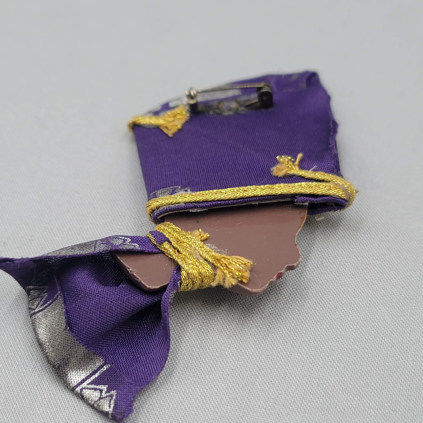 Vintage African Queen Brooch Purple Fabric Hat Dress 4 in