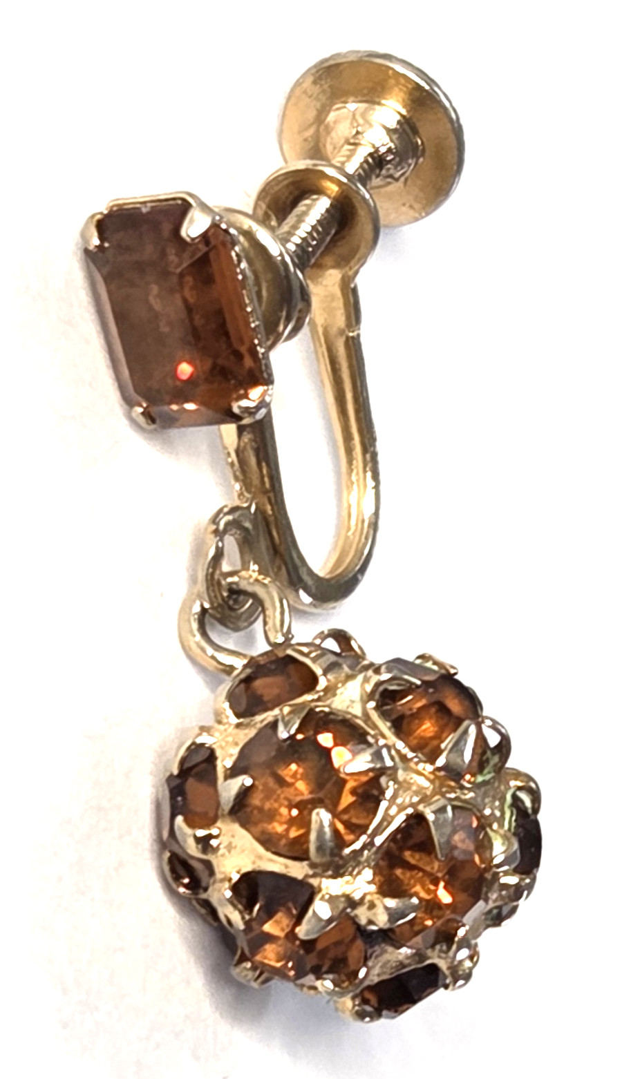 Vtg WEISS Topaz Color Rhinestone Ball Earrings Gold Tone SIGNED