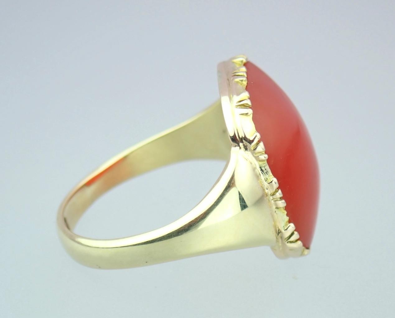 Glowing Antique Victorian DEAKIN & FRANCIS 9K Gold Carnelian Sugarloaf Ring Sz 7