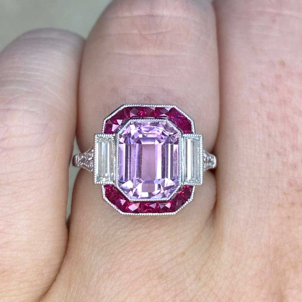 Art Deco Style 4Ct Lab Created Pink Sapphire Engagement 14K White Gold FN Ring