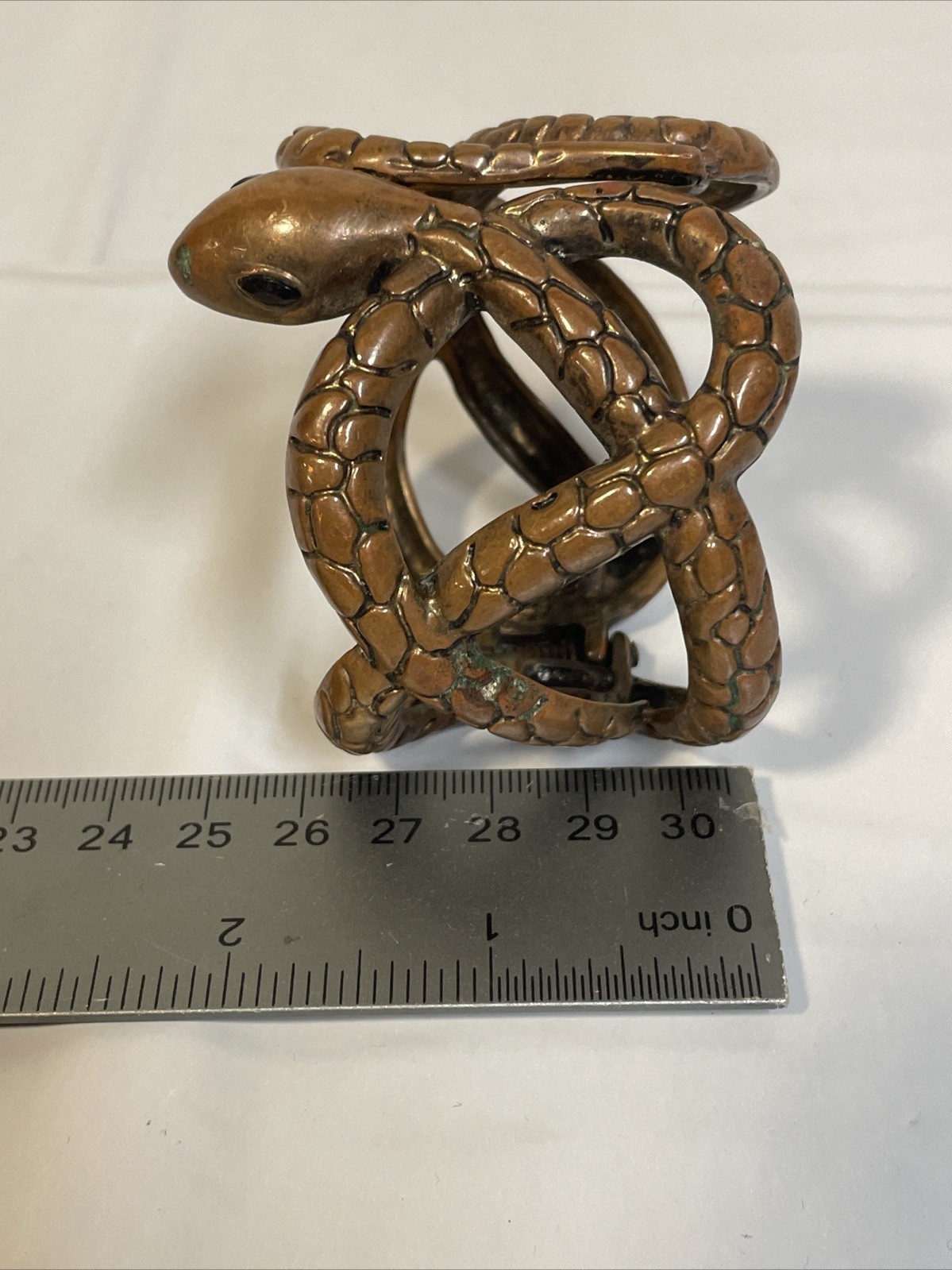 1970 – 1980 Copper Coiled Snake Biker Goth Western Hinged Bracelet Vtg Gem Eyes