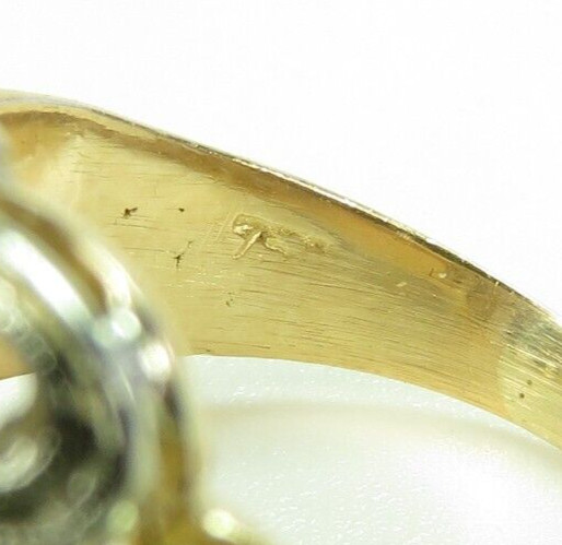 Antique 1920’s Diamond Unisex Engagement 17K Two Tone Ring Size 7.25 UK-O Deco